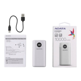 Powerbank ADATA P10000QCD 10000mAh biały z wyświetlaczem